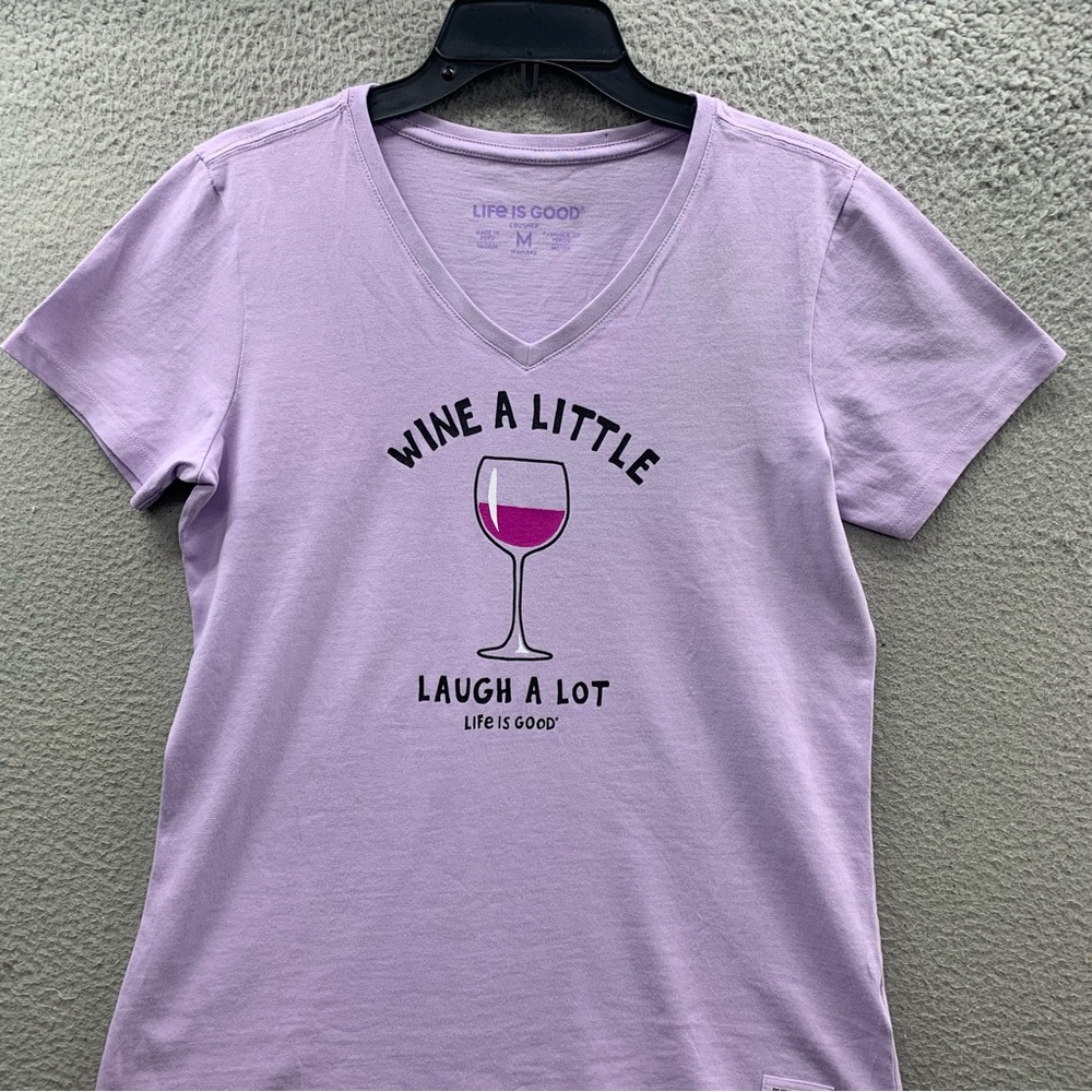 Life is Good Crusher T-Shirt Women’s M Purple Wine A Little Laugh A Lot Logo NWT - Picture 6 of 13